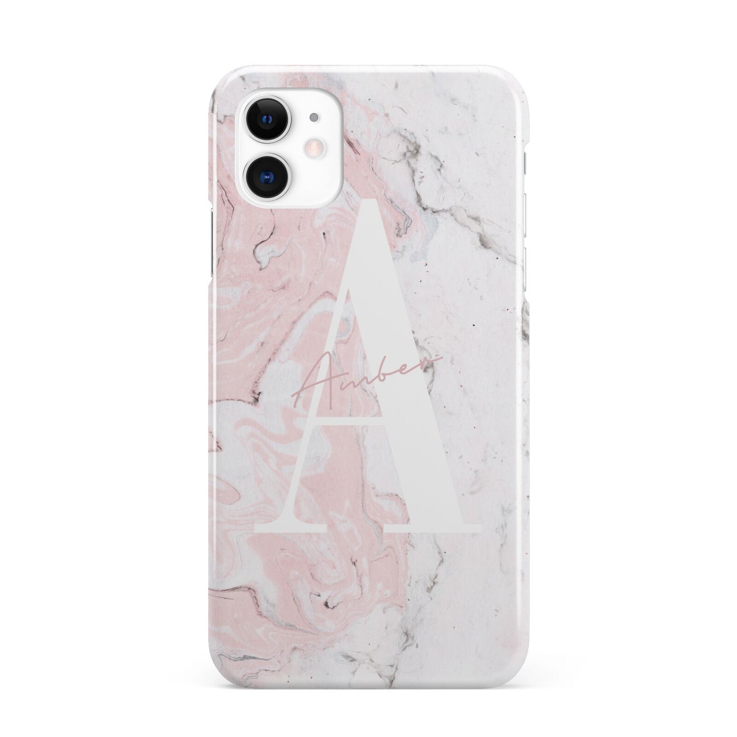 Monogrammed Pink White Ink Marble iPhone 11 3D Snap Case