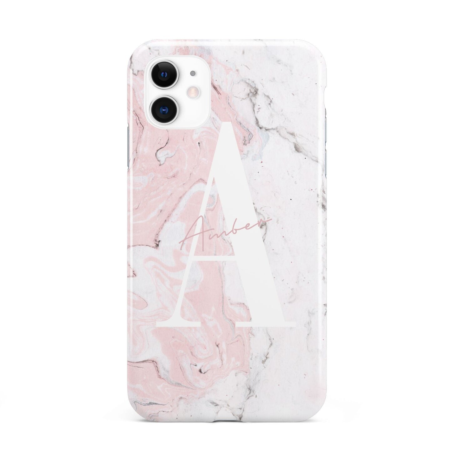 Monogrammed Pink White Ink Marble iPhone 11 3D Tough Case