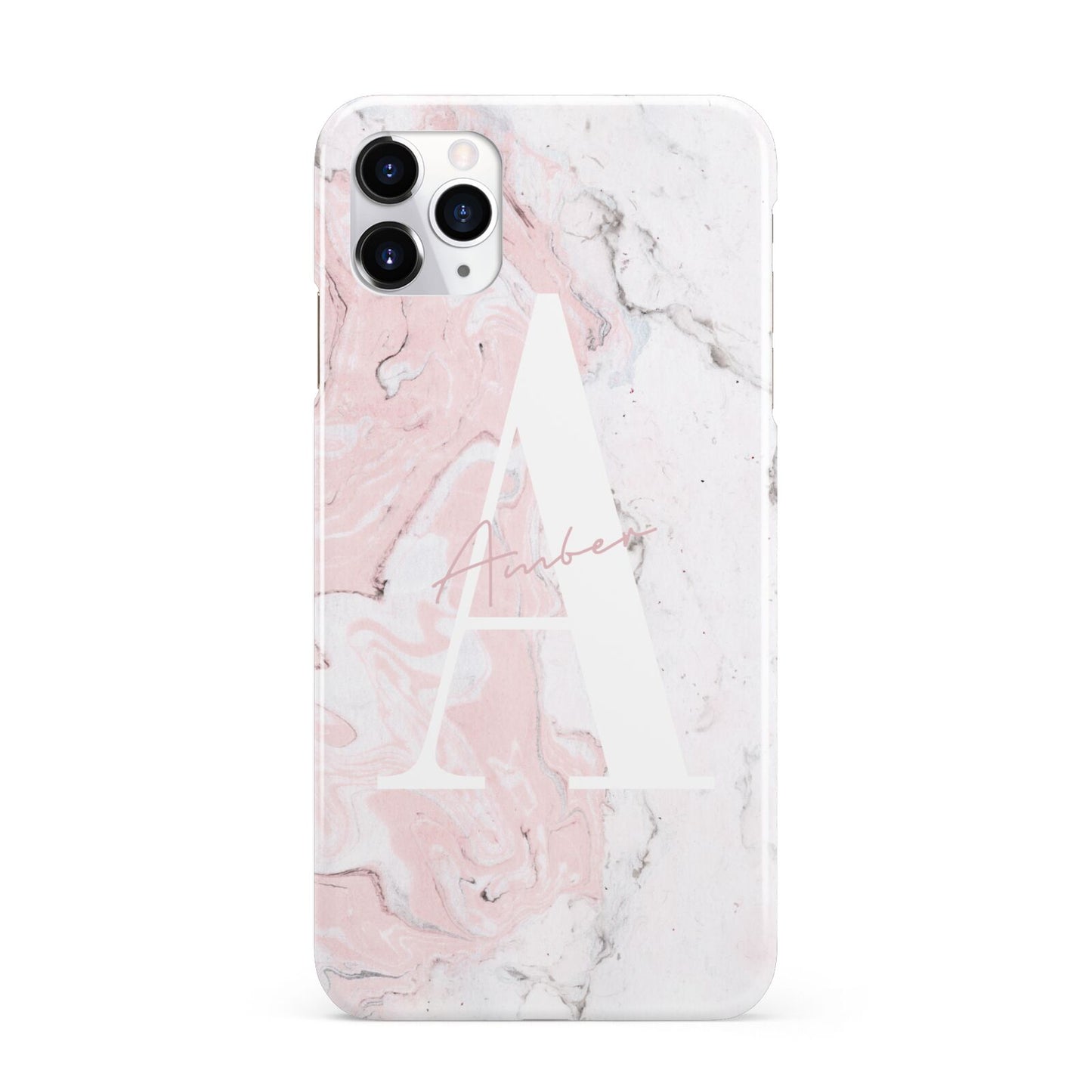 Monogrammed Pink White Ink Marble iPhone 11 Pro Max 3D Snap Case