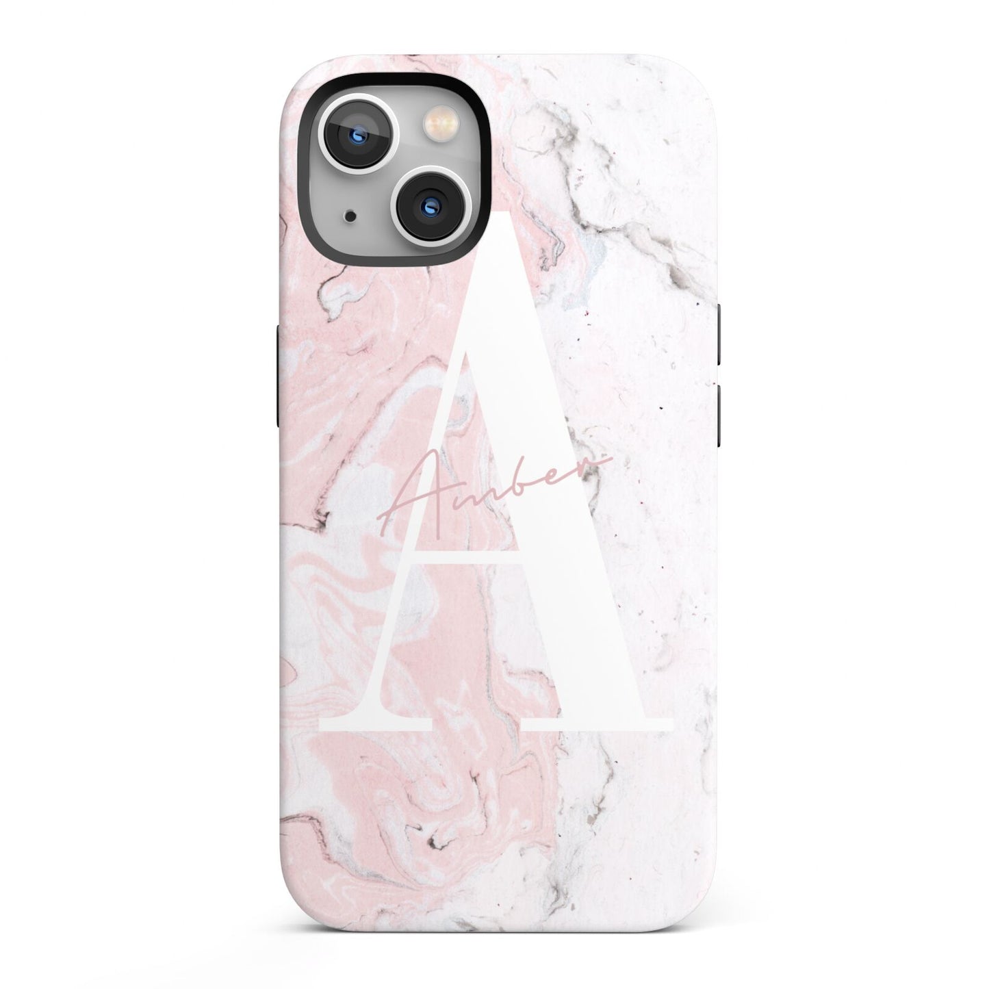 Monogrammed Pink White Ink Marble iPhone 13 Full Wrap 3D Tough Case