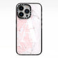 Monogrammed Pink White Ink Marble iPhone 13 Pro Black Impact Case on Silver phone
