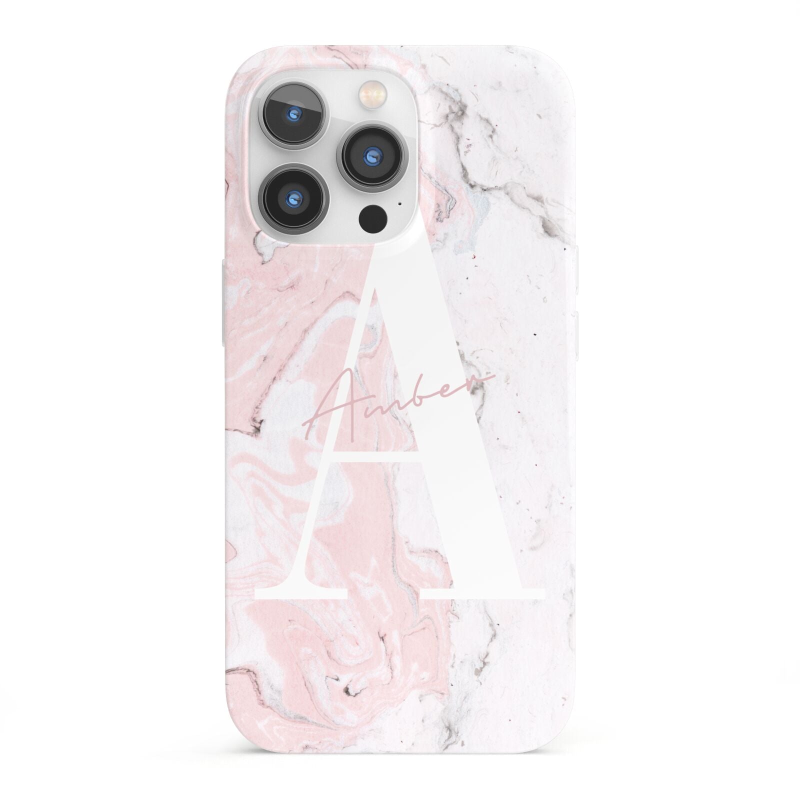 Monogrammed Pink White Ink Marble iPhone 13 Pro Full Wrap 3D Snap Case