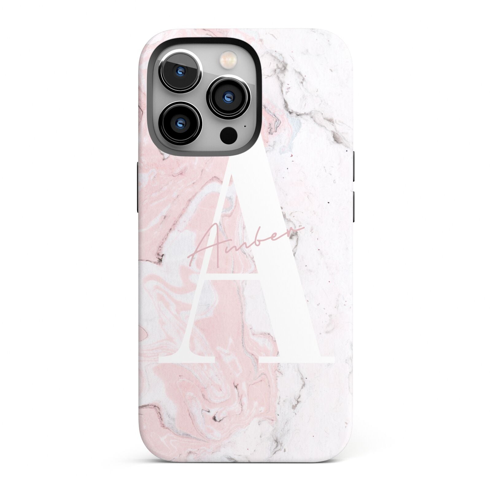 Monogrammed Pink White Ink Marble iPhone 13 Pro Full Wrap 3D Tough Case