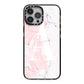 Monogrammed Pink White Ink Marble iPhone 13 Pro Max Black Impact Case on Silver phone