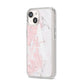 Monogrammed Pink White Ink Marble iPhone 14 Clear Tough Case Starlight Angled Image