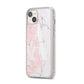 Monogrammed Pink White Ink Marble iPhone 14 Plus Clear Tough Case Starlight Angled Image