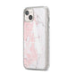 Monogrammed Pink White Ink Marble iPhone 14 Plus Glitter Tough Case Starlight Angled Image