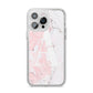 Monogrammed Pink White Ink Marble iPhone 14 Pro Max Clear Tough Case Silver