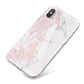 Monogrammed Pink White Ink Marble iPhone X Bumper Case on Silver iPhone