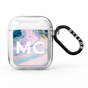 Monogrammed Purple Gold Glitter Marble AirPods Case
