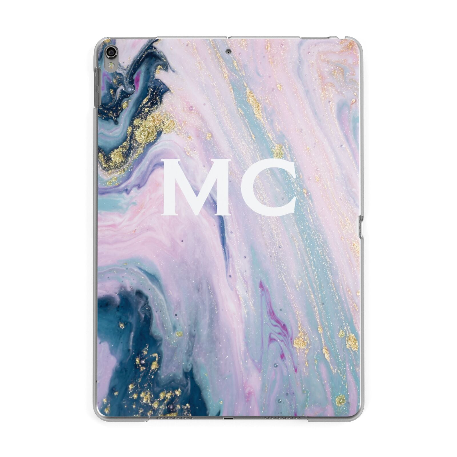 Monogrammed Purple Gold Glitter Marble Apple iPad Grey Case
