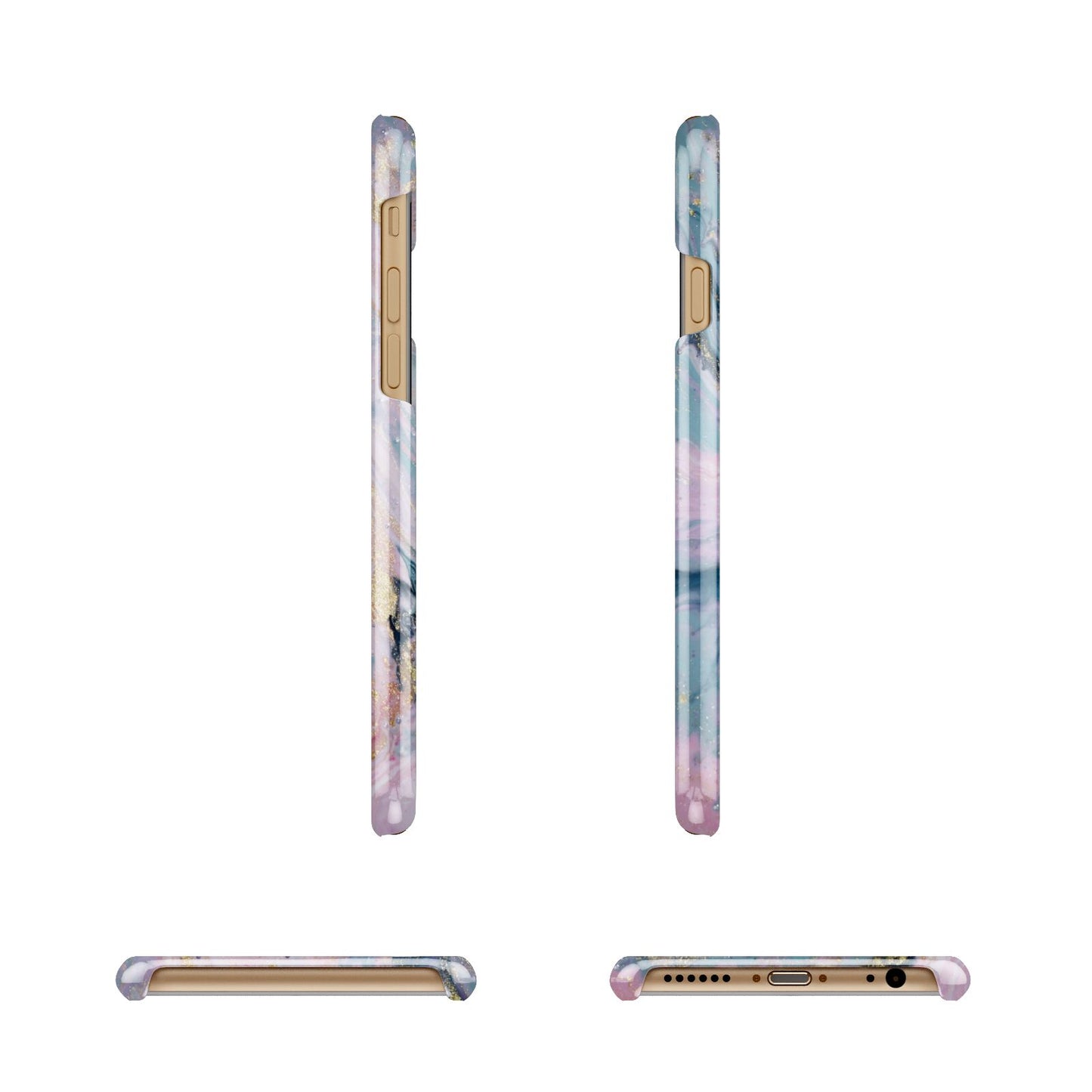 Monogrammed Purple Gold Glitter Marble Apple iPhone 6 3D Wrap Snap Case Angled Images