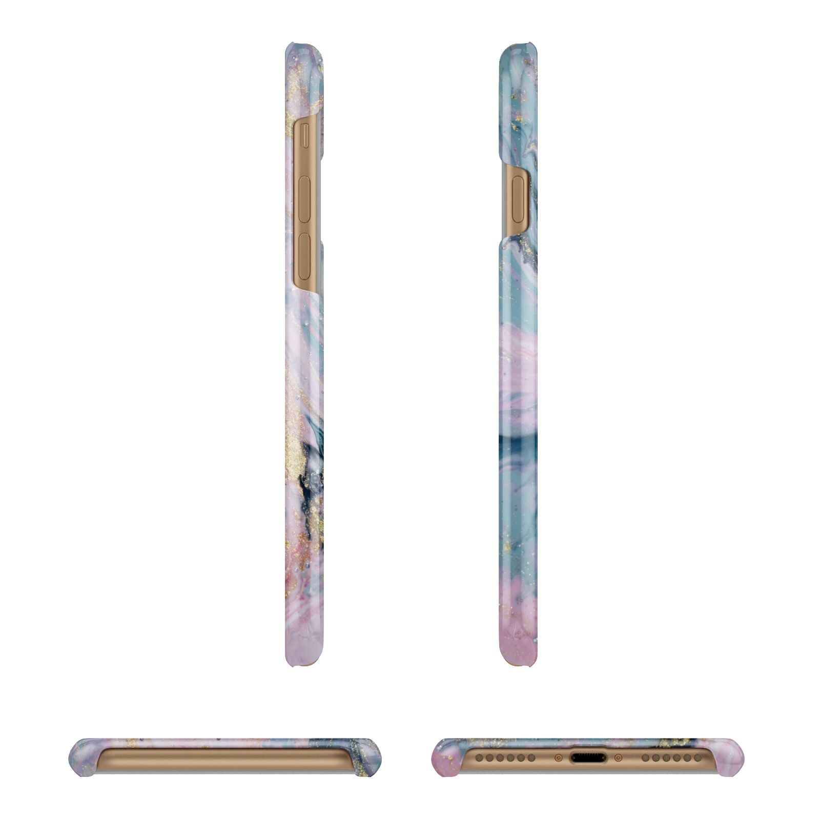 Monogrammed Purple Gold Glitter Marble Apple iPhone 7 8 3D Wrap Snap Case Angled Images