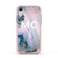 Monogrammed Purple Gold Glitter Marble Apple iPhone XR Impact Case Pink Edge on Silver Phone