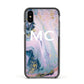 Monogrammed Purple Gold Glitter Marble Apple iPhone Xs Impact Case Black Edge on Black Phone