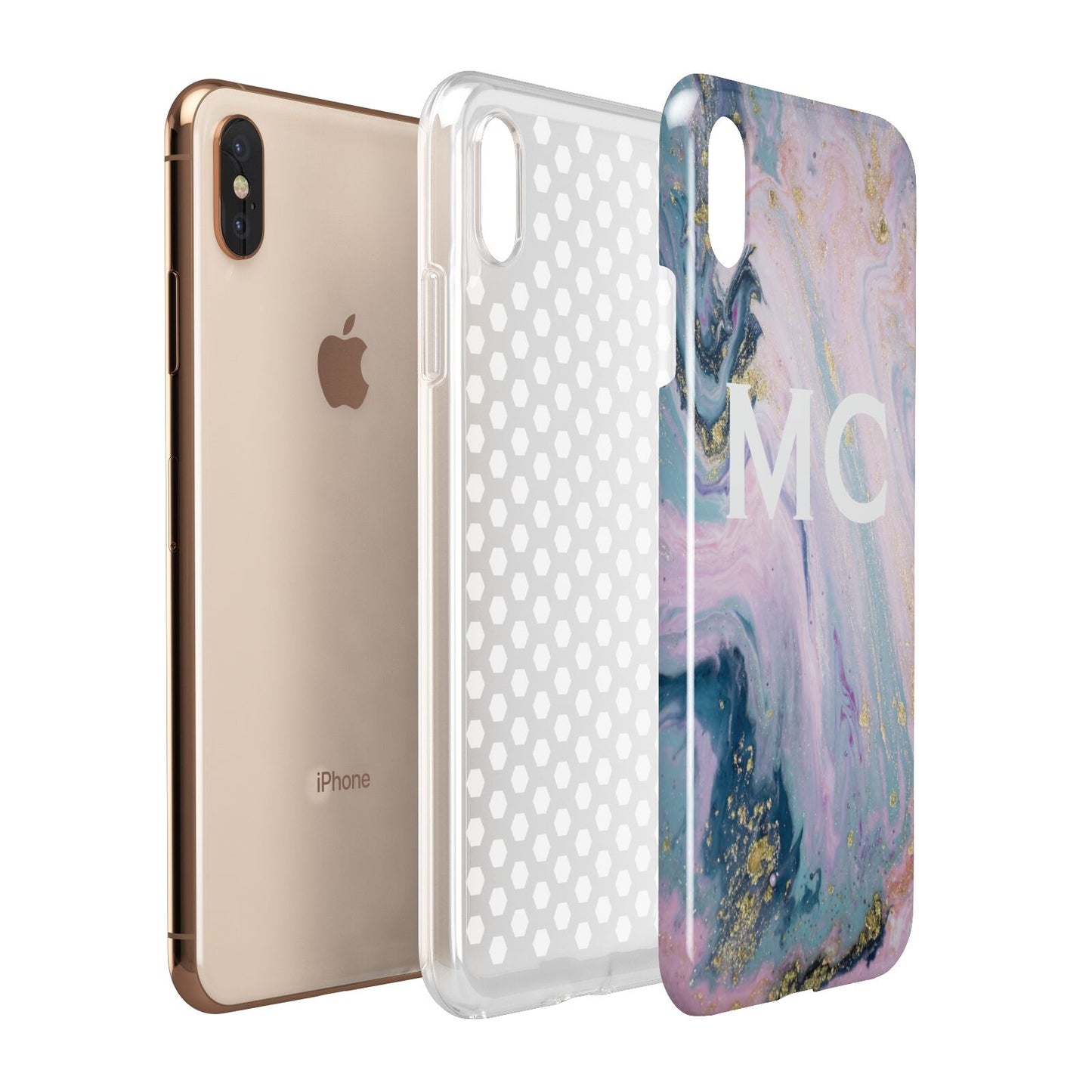 Monogrammed Purple Gold Glitter Marble Apple iPhone Xs Max 3D Tough Case Expanded View