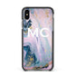Monogrammed Purple Gold Glitter Marble Apple iPhone Xs Max Impact Case Black Edge on Black Phone