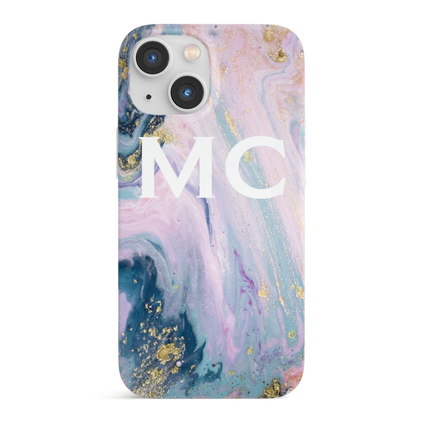 Monogrammed Purple Gold Glitter Marble iPhone 13 Mini Full Wrap 3D Snap Case