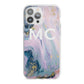 Monogrammed Purple Gold Glitter Marble iPhone 13 Pro Max TPU Impact Case with White Edges
