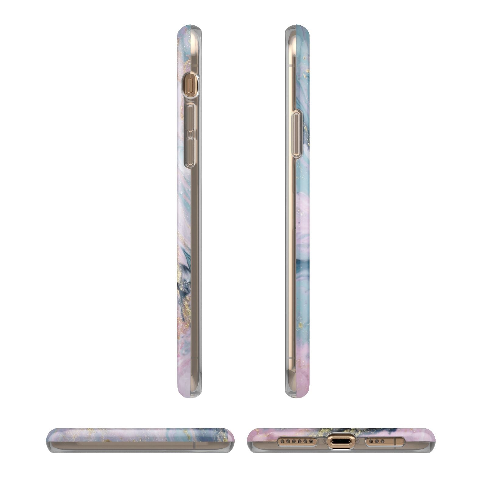 Monogrammed Purple Gold Glitter Marble iPhone XS 3D Tough Case in Gold Angled Images