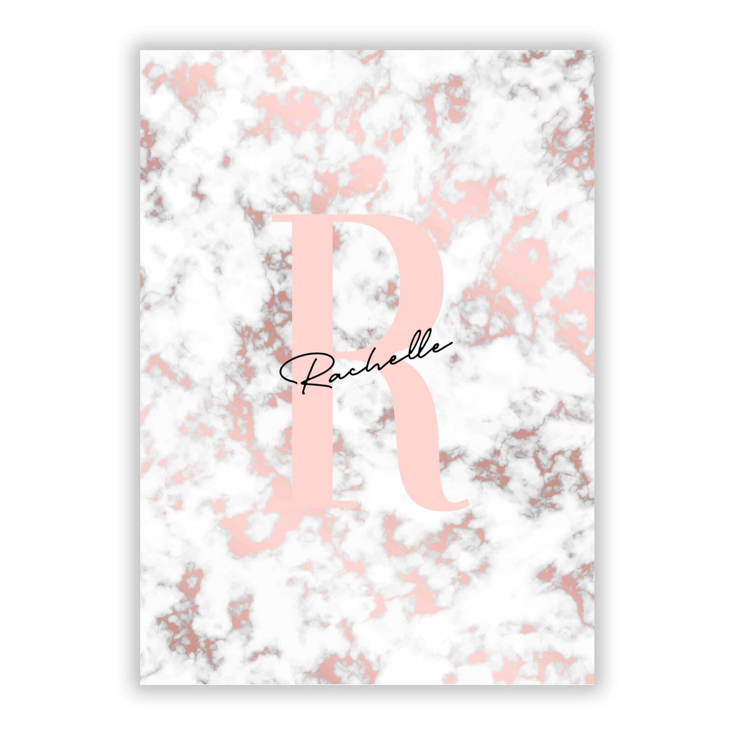 Monogrammed Rose Gold Marble A5 Flat Greetings Card