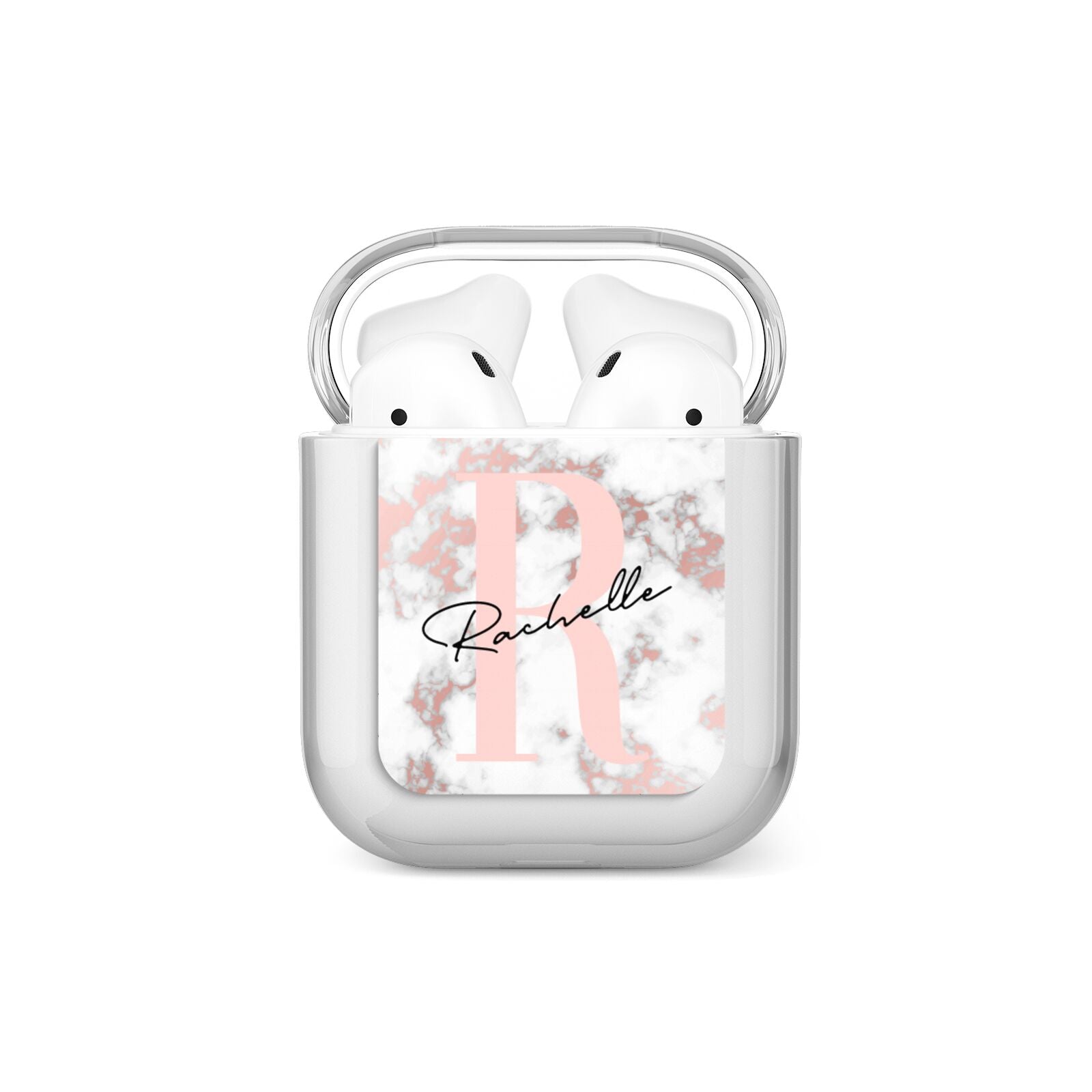 Monogrammed Rose Gold Marble AirPods Case