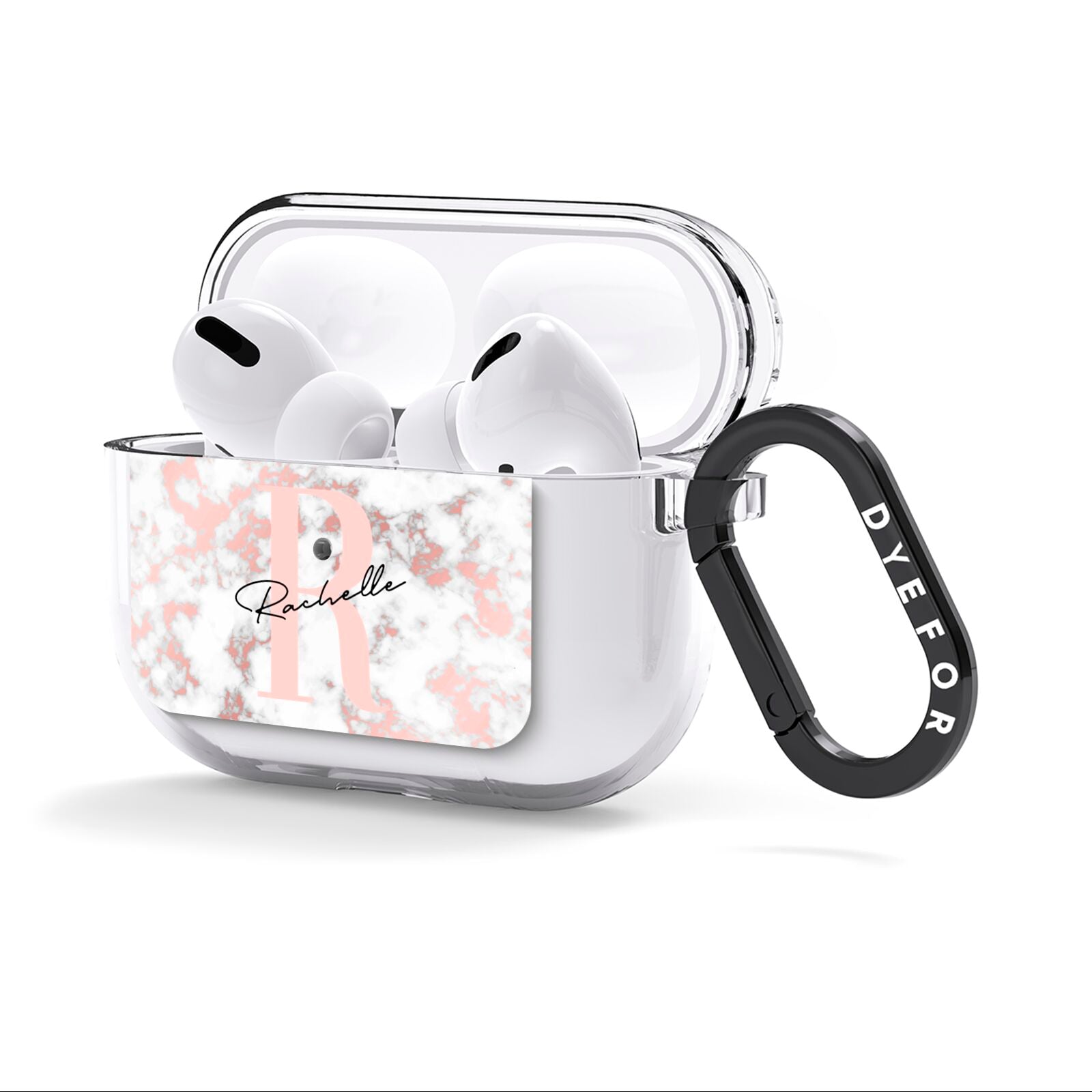 Monogrammed Rose Gold Marble AirPods Clear Case 3rd Gen Side Image