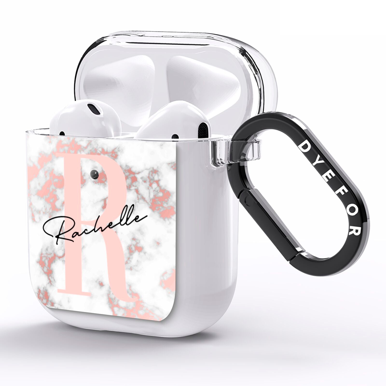 Monogrammed Rose Gold Marble AirPods Clear Case Side Image