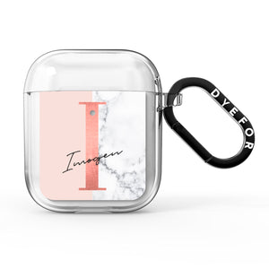 Monogrammed Rose Gold Marble AirPods Case