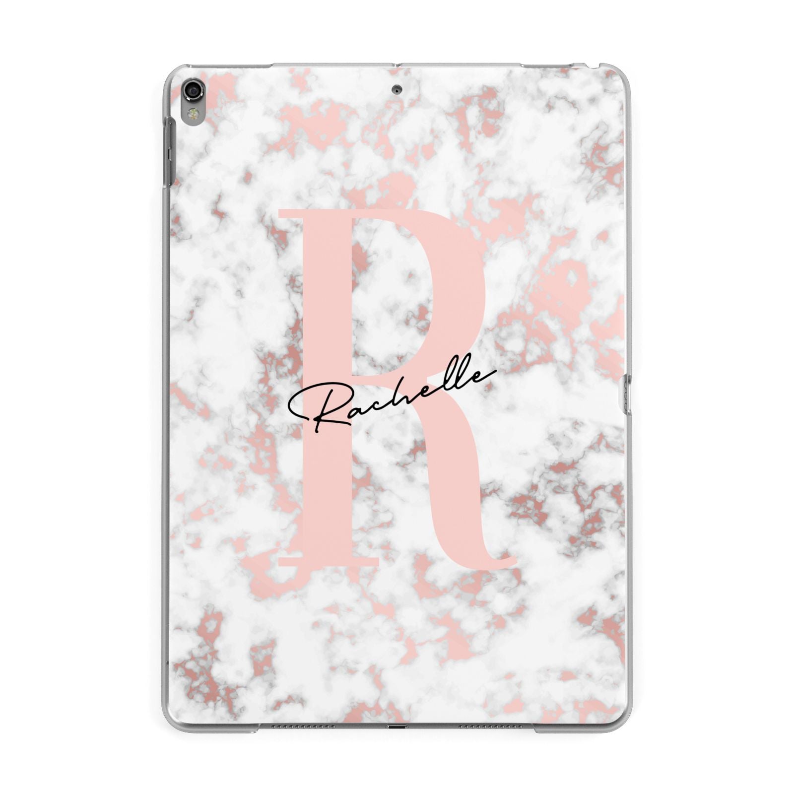 Monogrammed Rose Gold Marble Apple iPad Grey Case