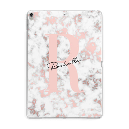 Monogrammed Rose Gold Marble Apple iPad Silver Case