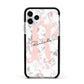 Monogrammed Rose Gold Marble Apple iPhone 11 Pro in Silver with Black Impact Case