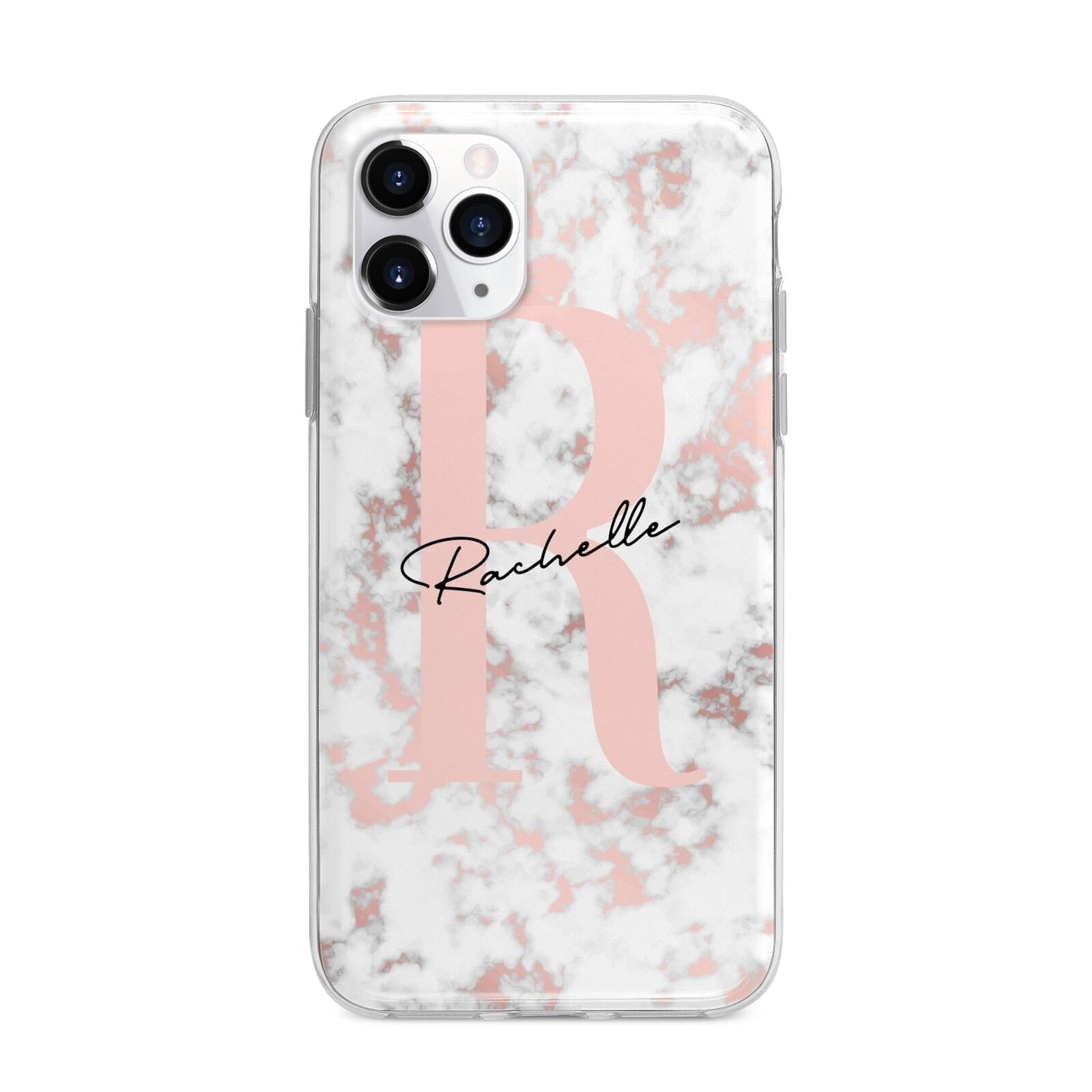 Monogrammed Rose Gold Marble Apple iPhone 11 Pro in Silver with Bumper Case