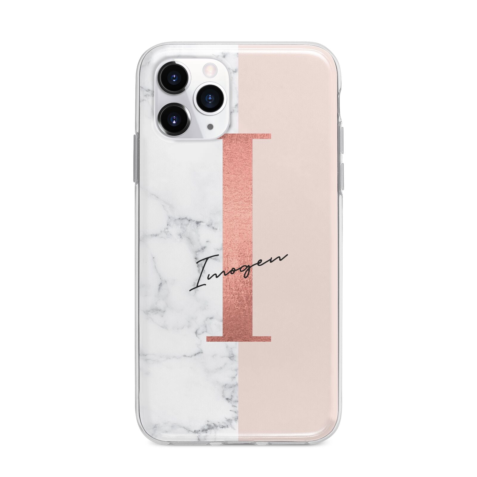 Monogrammed Rose Gold Marble Apple iPhone 11 Pro in Silver with Bumper Case
