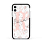 Monogrammed Rose Gold Marble Apple iPhone 11 in White with Black Impact Case