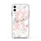 Monogrammed Rose Gold Marble Apple iPhone 11 in White with White Impact Case