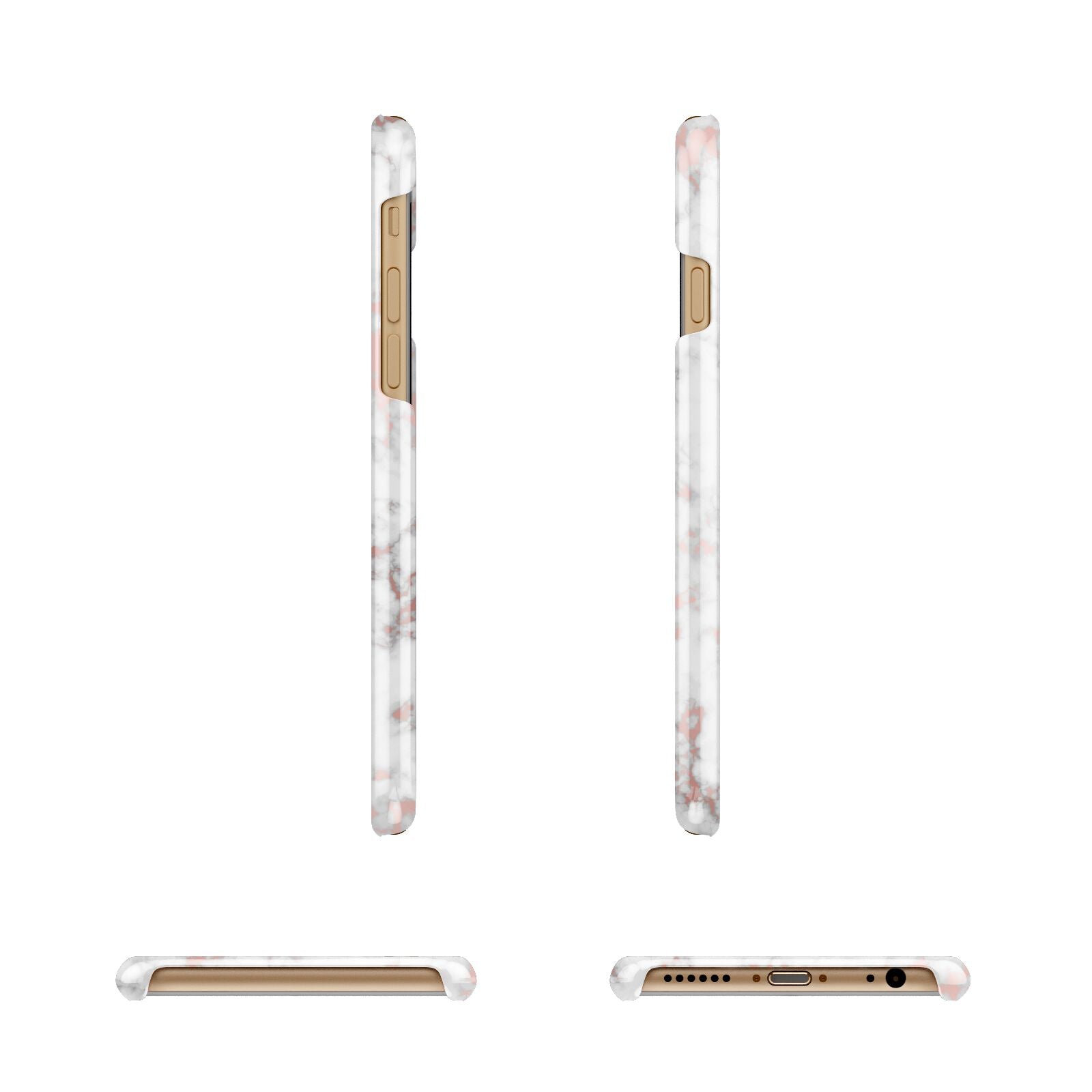 Monogrammed Rose Gold Marble Apple iPhone 6 3D Wrap Snap Case Angled Images