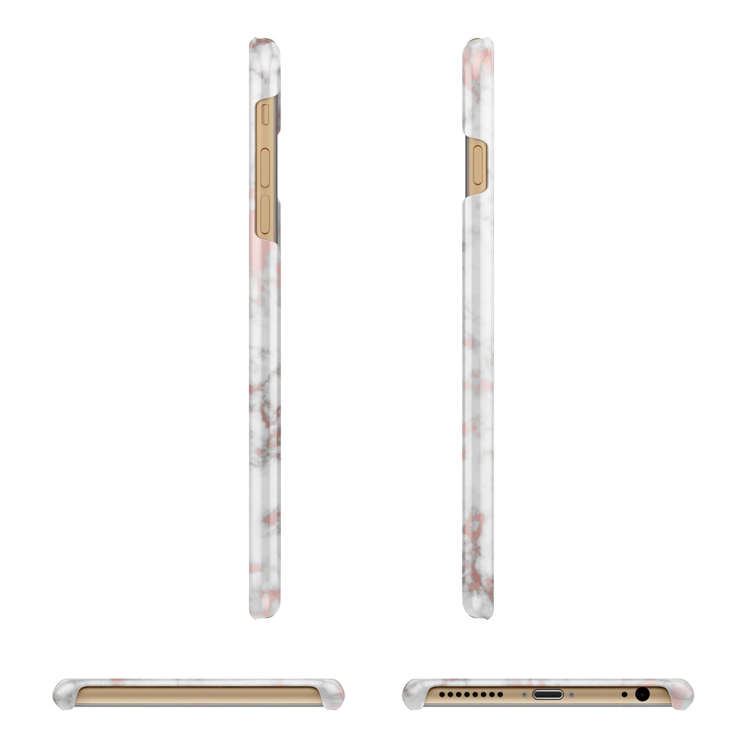 Monogrammed Rose Gold Marble Apple iPhone 6 Plus 3D Wrap Snap Case Angled Images