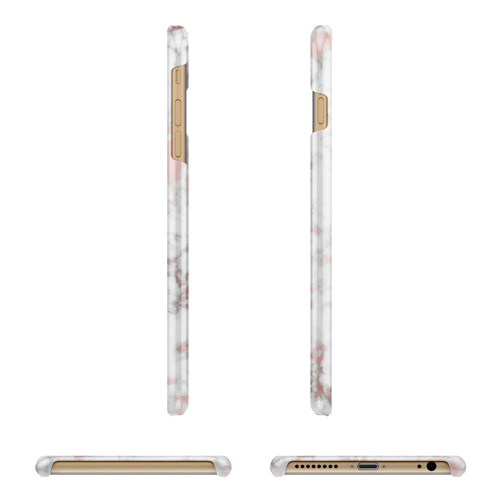 Monogrammed Rose Gold Marble Apple iPhone 6 Plus 3D Wrap Snap Case Angled Images