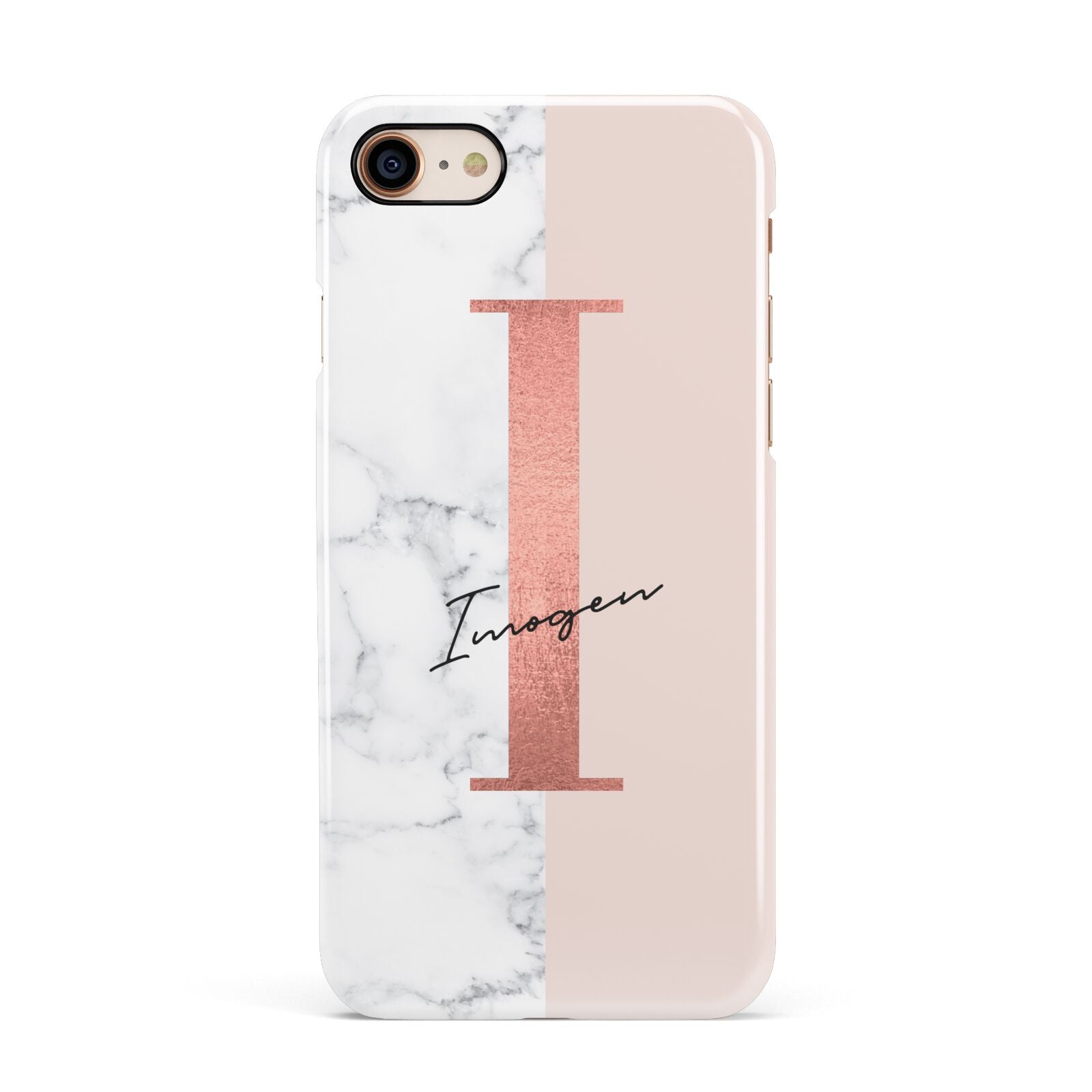 Monogrammed Rose Gold Marble Apple iPhone 7 8 3D Snap Case