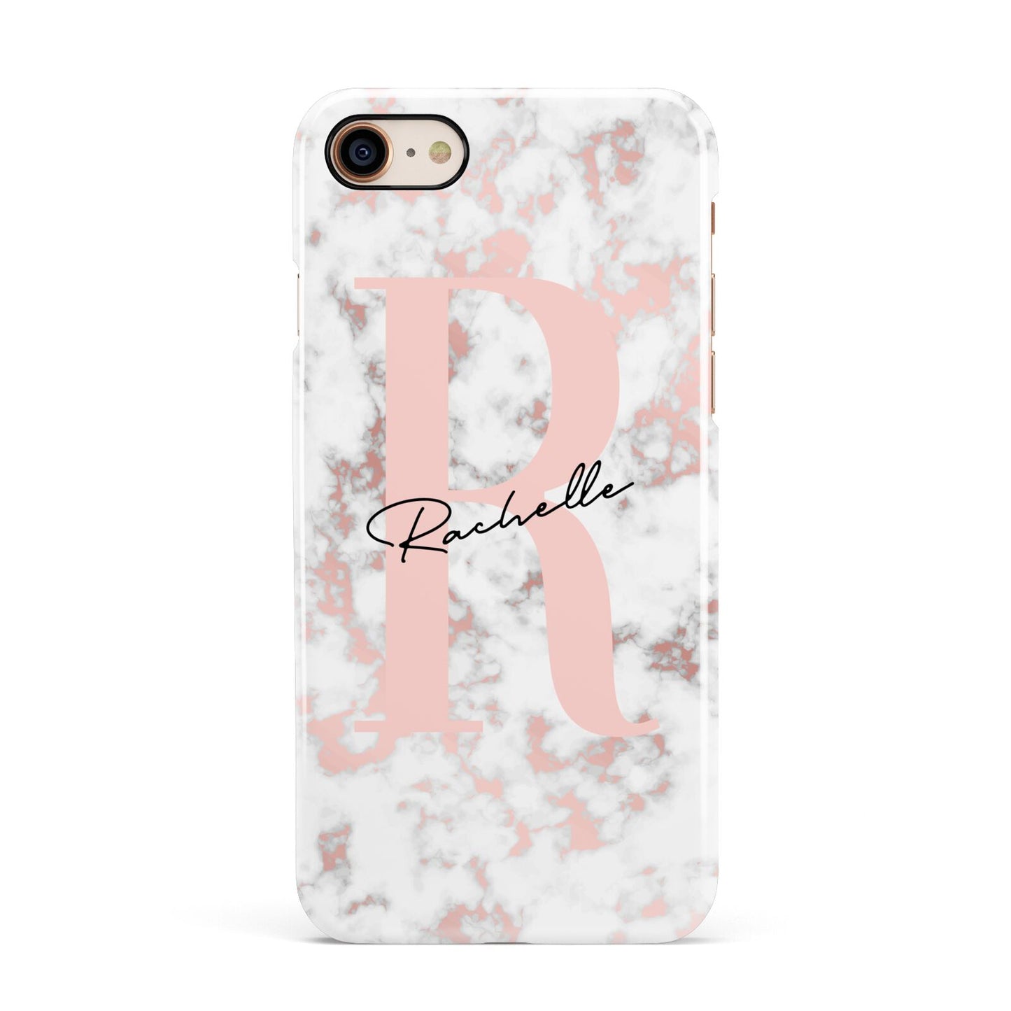 Monogrammed Rose Gold Marble Apple iPhone 7 8 3D Snap Case