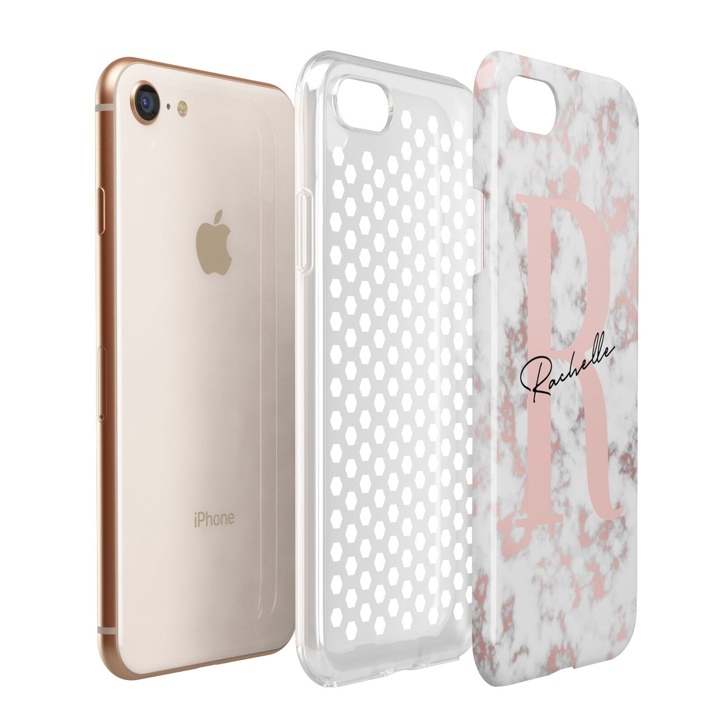 Monogrammed Rose Gold Marble Apple iPhone 7 8 3D Tough Case Expanded View