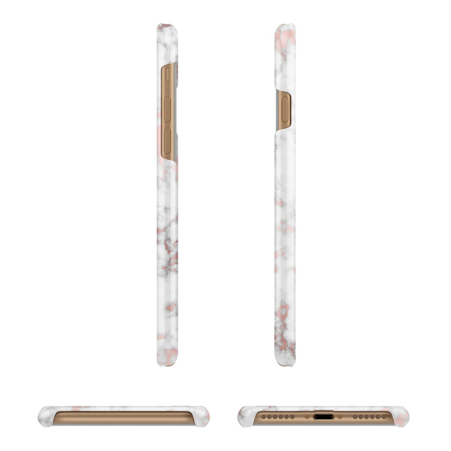 Monogrammed Rose Gold Marble Apple iPhone 7 8 3D Wrap Snap Case Angled Images