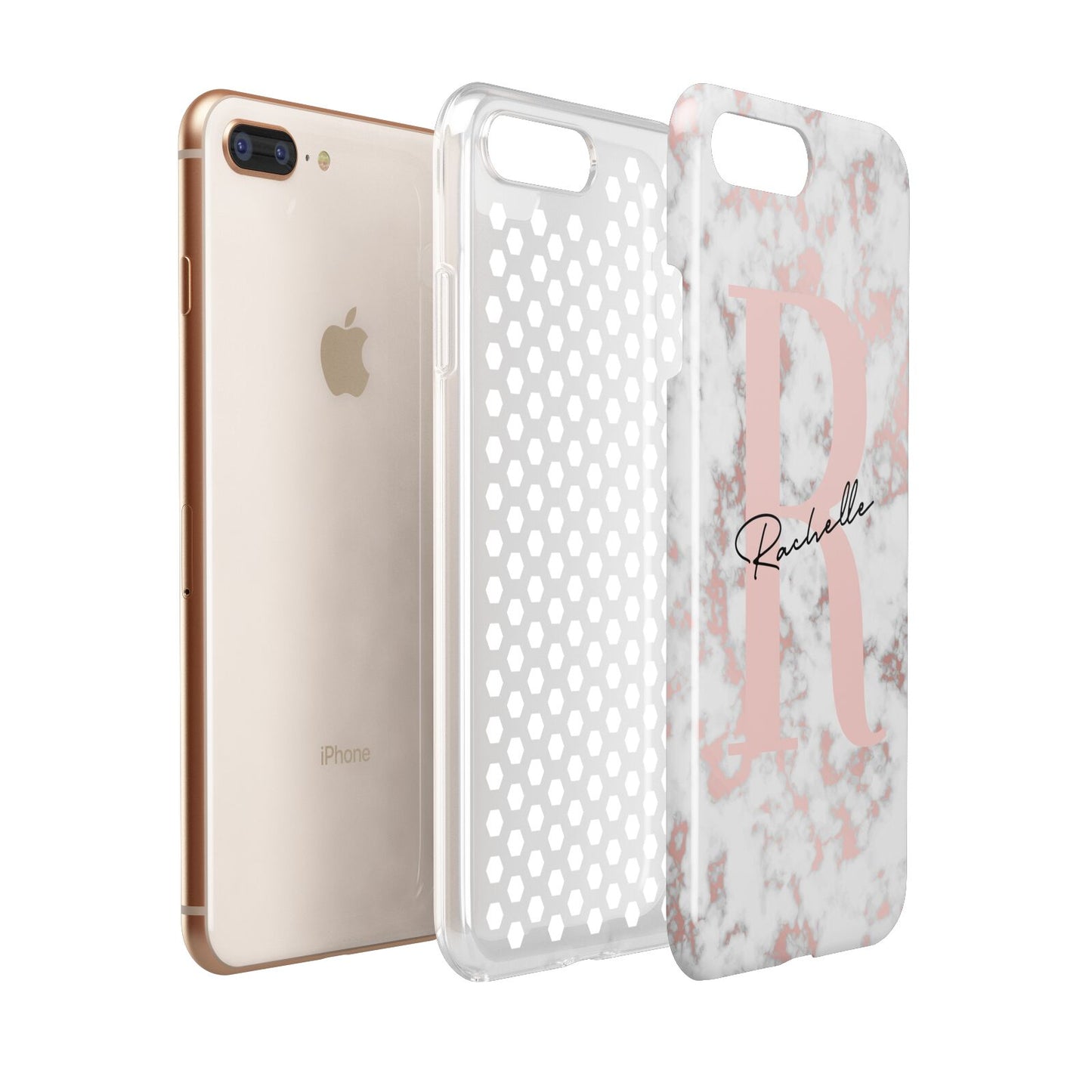 Monogrammed Rose Gold Marble Apple iPhone 7 8 Plus 3D Tough Case Expanded View