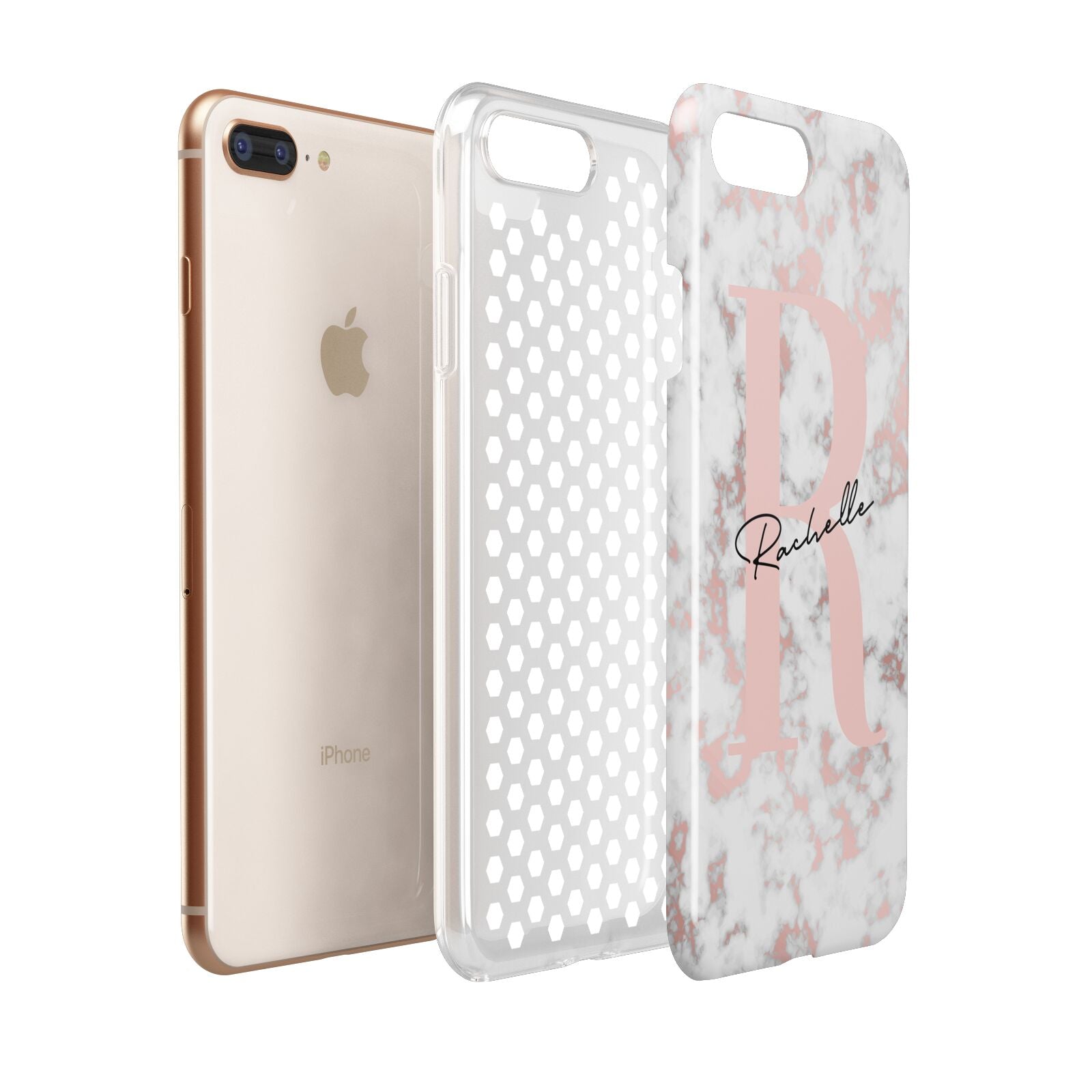 Monogrammed Rose Gold Marble Apple iPhone 7 8 Plus 3D Tough Case Expanded View