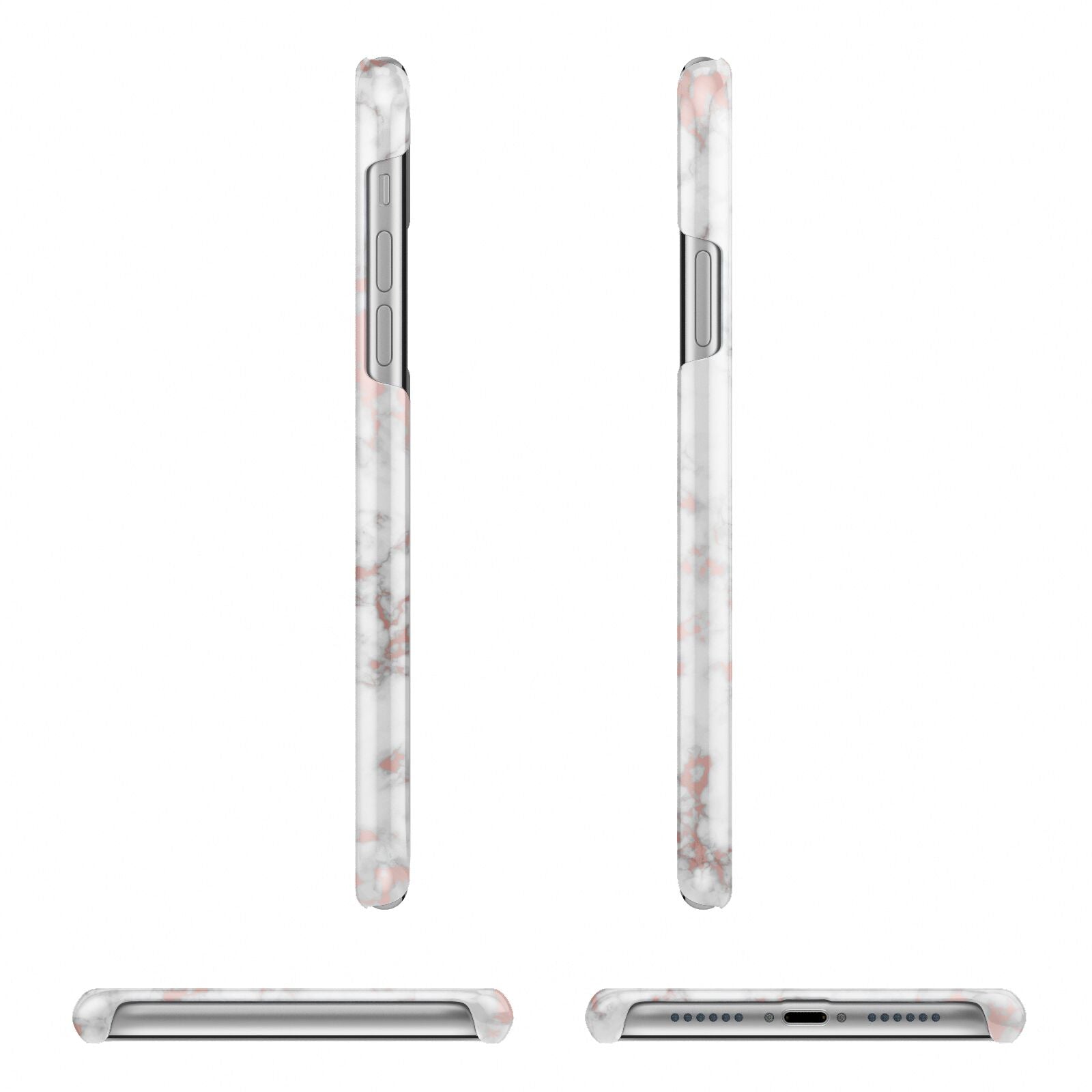 Monogrammed Rose Gold Marble Apple iPhone XR 3D Wrap Snap Case Angled Images on White Phone