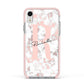 Monogrammed Rose Gold Marble Apple iPhone XR Impact Case Pink Edge on Silver Phone