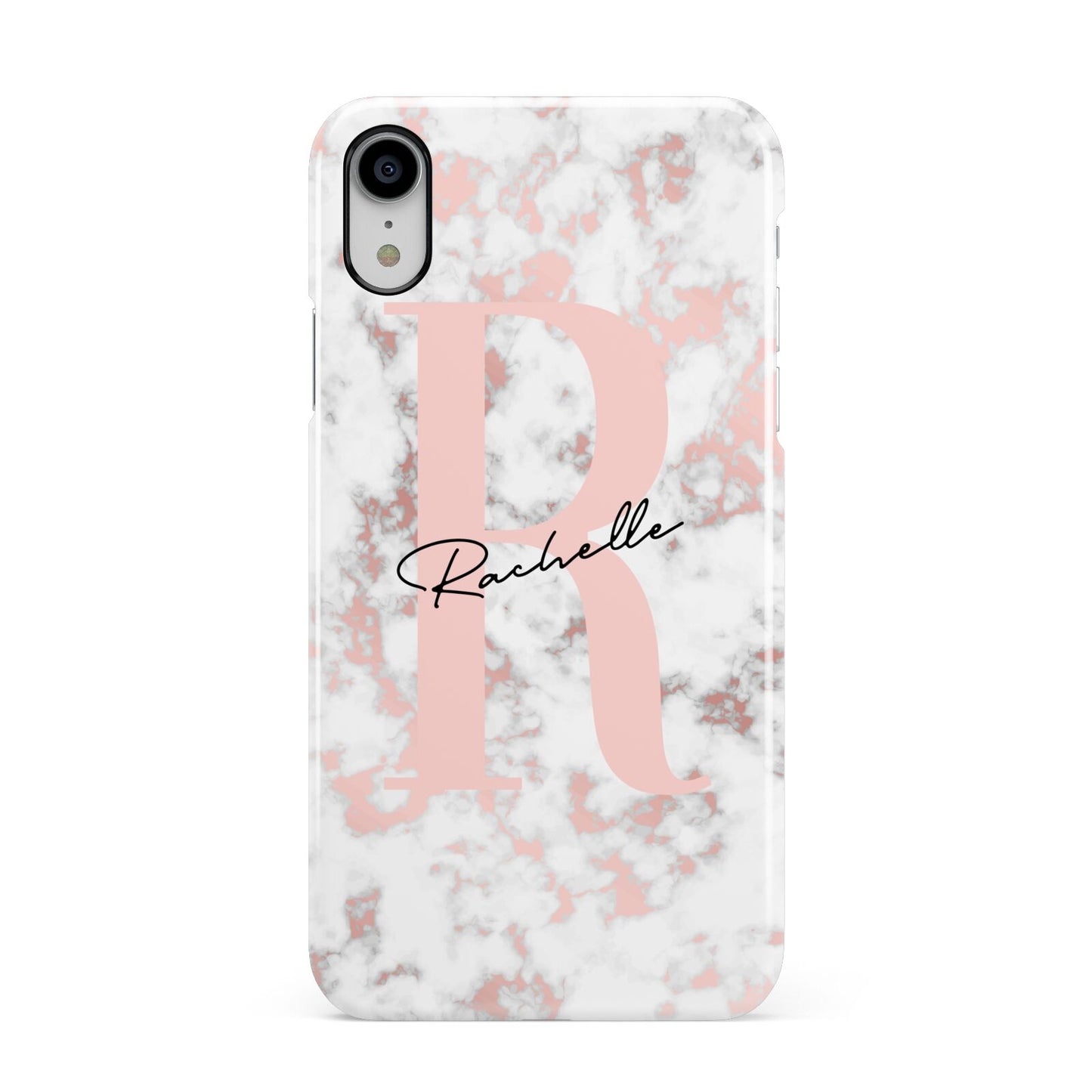 Monogrammed Rose Gold Marble Apple iPhone XR White 3D Snap Case