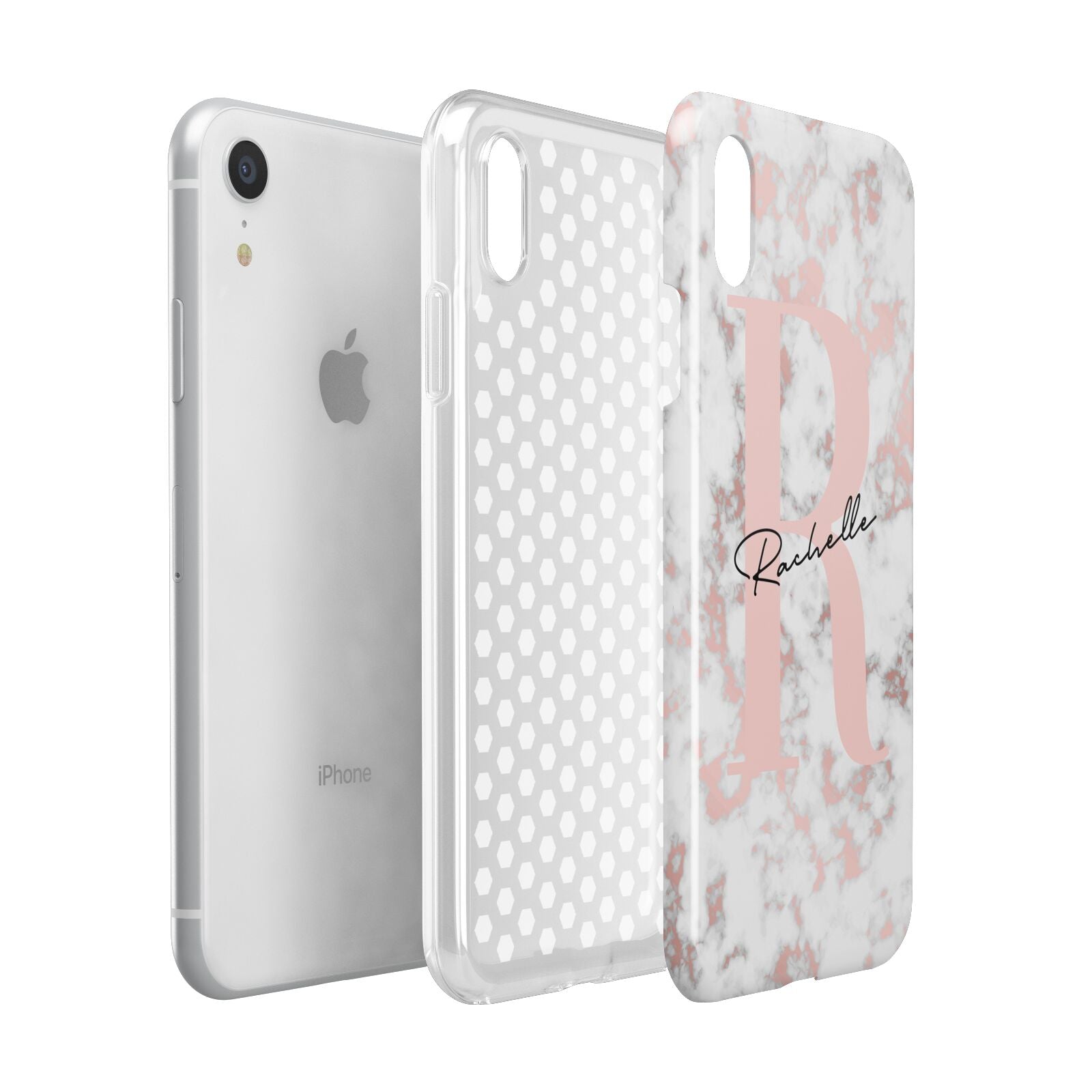 Monogrammed Rose Gold Marble Apple iPhone XR White 3D Tough Case Expanded view