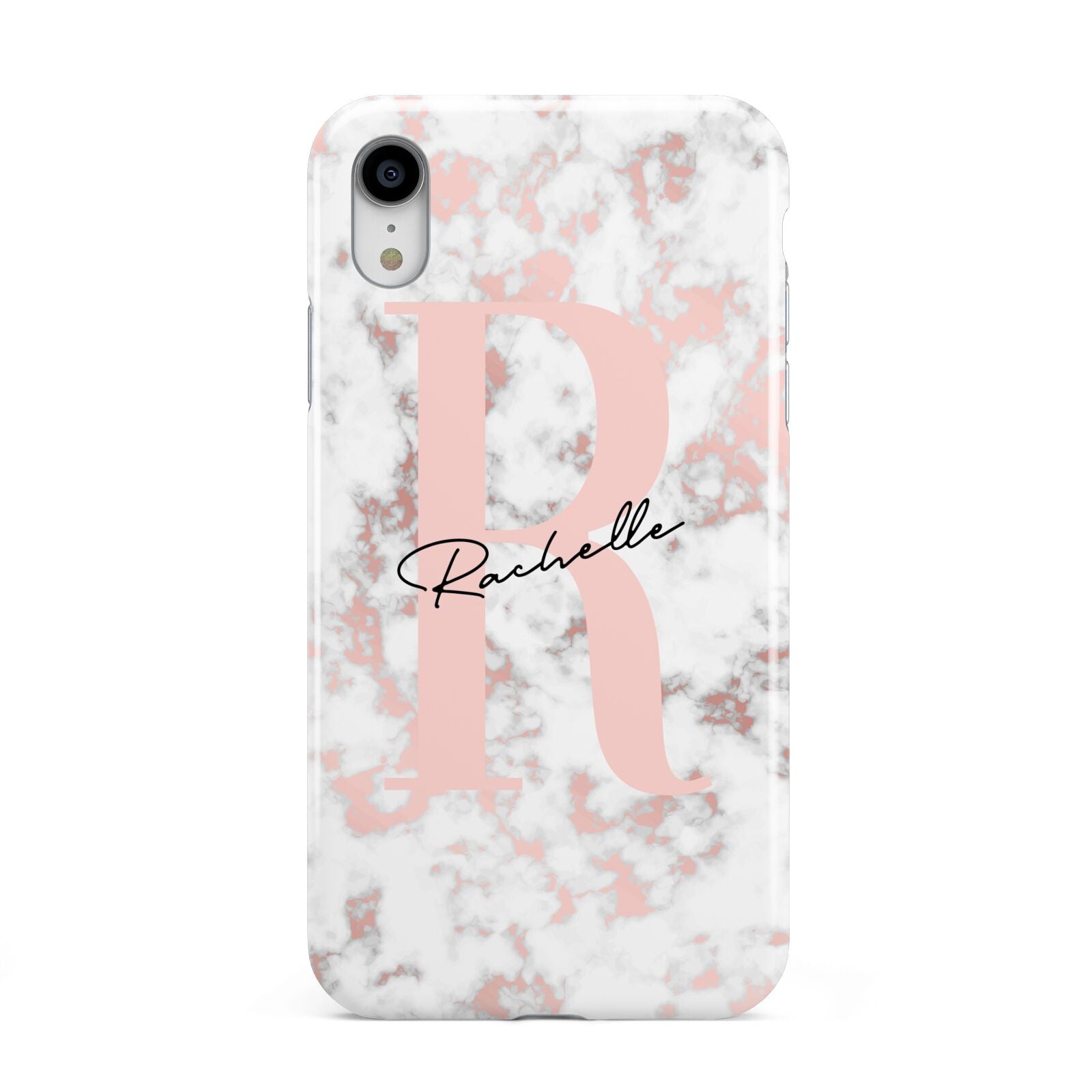 Monogrammed Rose Gold Marble Apple iPhone XR White 3D Tough Case